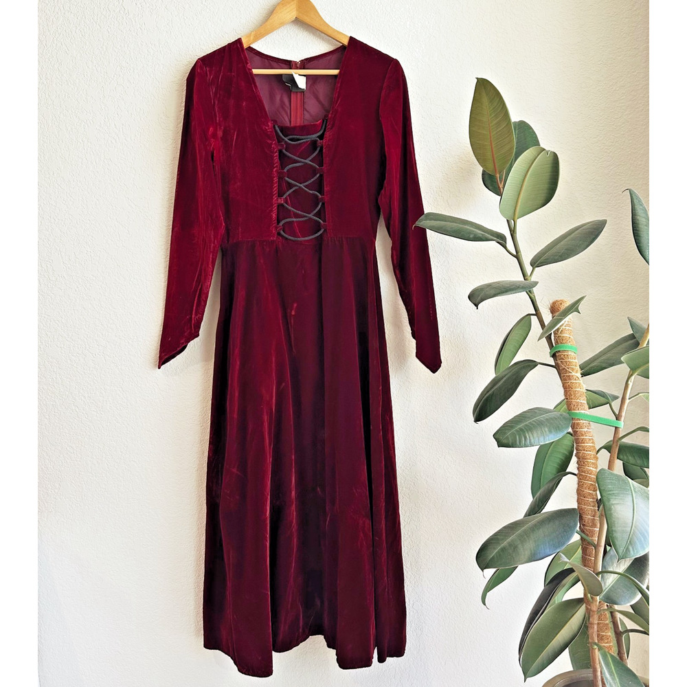 VTG‎ 90s Morbid Threads Velvet Dress Small Gothic Renaissance Renn Faire Vampire